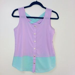 Buckle Mine Lavender Mint Criss Cross Sheer Tank S